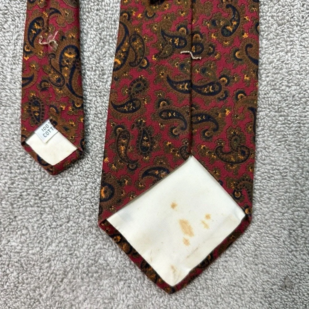 Steve Scheiner Mens Paisley Tie Burgundy Red Olive Green 100% Cotton Vintage